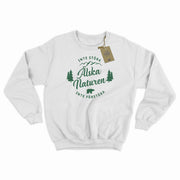 Älska Naturen | Tröja. Vit tröja med grönt tryck med texten älska naturen och inte störa, inte förstöra samt naturmotiv